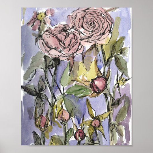 Cameo Roses Winter Garden Flowers Painting Poster (Voorkant)