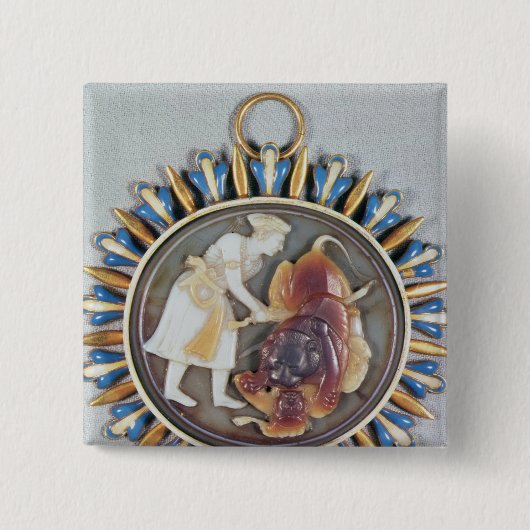 Cameo toont keizer Shah Jahan die leeuw vermoordt Vierkante Button 5,1 Cm (Voorkant)