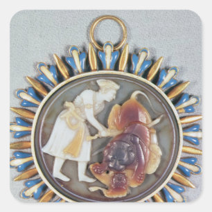Cameo toont keizer Shah Jahan die leeuw vermoordt Vierkante Sticker