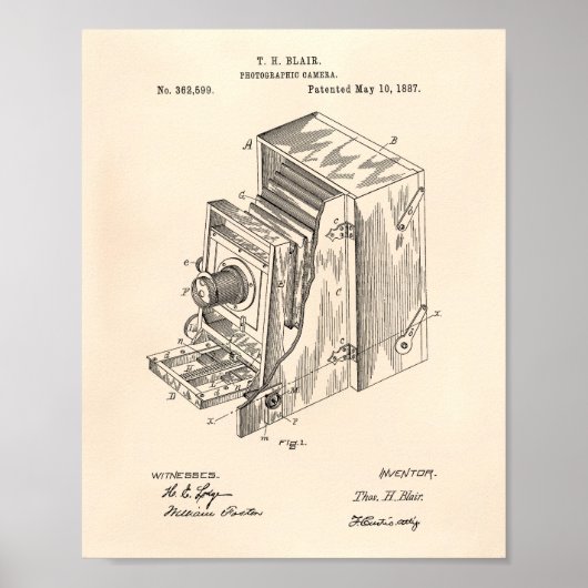 Camera Apparatus 1887 Patent Art - Old Peper Poster (Voorkant)