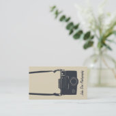 Camera Beige Stijlvolle Retro Blauwe Fotografie Visitekaartje (Staand voorkant)