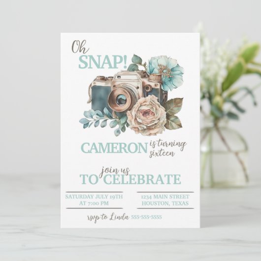 Camera Birthday Party Invitation Photography Kaart (Staand voorkant)