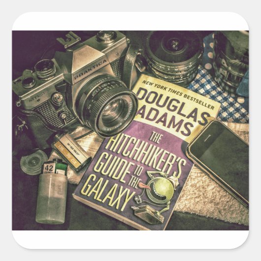 Camera Boek Mobiele Telefoon Postcrossing Vierkante Sticker (Voorkant)