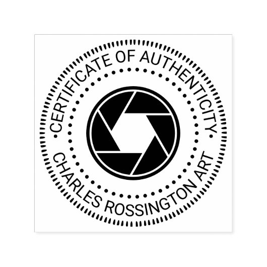 Camera-diafragma “Certificaat van Echtheid” Zelfinktende Stempel (Design)