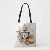  camera en bloemen tote bag (Voorkant)