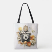  camera en bloemen tote bag (Achterkant)