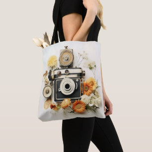 camera en bloemen tote bag