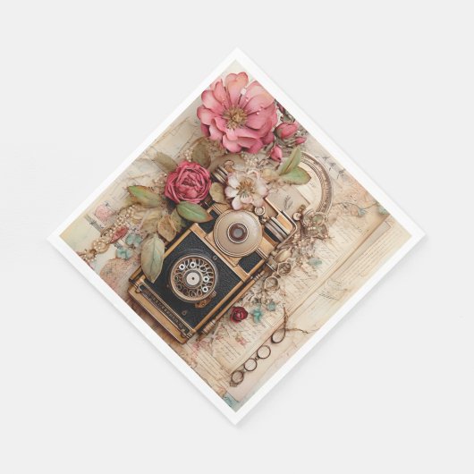 Camera en Bloemen voor Decoupage/Partijen Servet (Hoek)