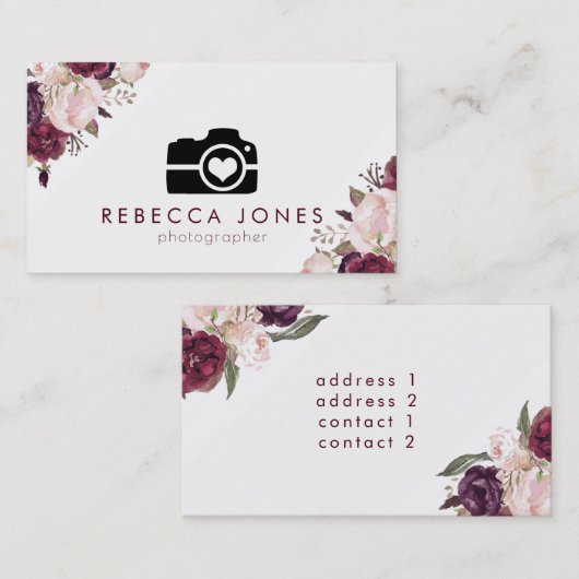 Camera en waterverf bloemen visitekaartje (Voorkant / Achterkant)
