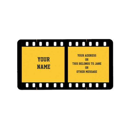 Camera Film Strip Gele Naam Gift Label Bookplate (Voorkant)