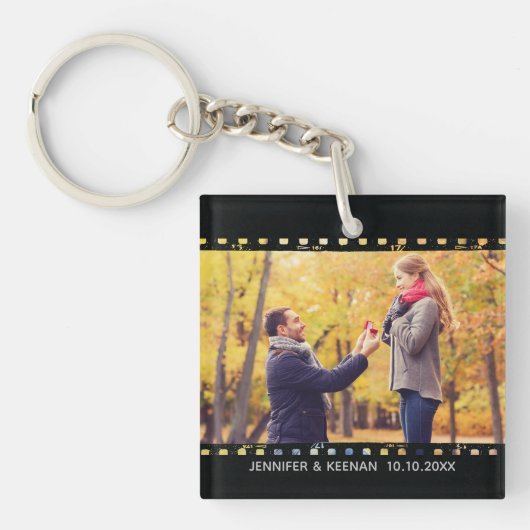Camera Film Strip Sla de datum Verloving Sleutelhanger (Voorkant)