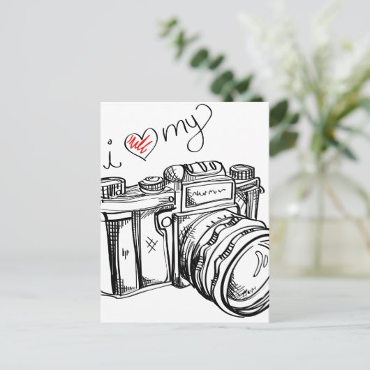  camera, hand-tekening illustratie, foto briefkaart (Staand voorkant)