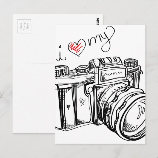  camera, hand-tekening illustratie, foto briefkaart (Voorkant / Achterkant)