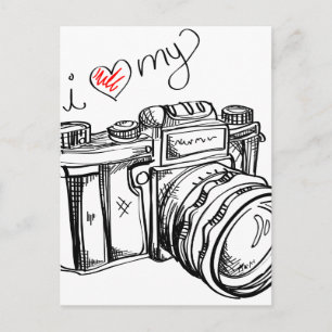  camera, hand-tekening illustratie, foto briefkaart