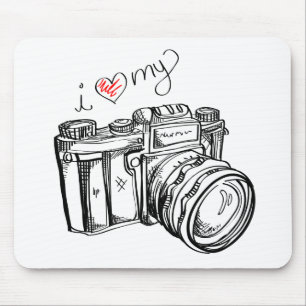 camera, hand-tekening illustratie, foto muismat
