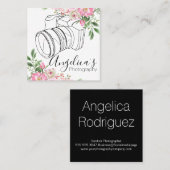Camera-illustratie | Bloemen en bladeren Vierkante Visitekaartje (Voorkant / Achterkant)