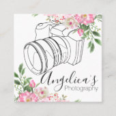 Camera-illustratie | Bloemen en bladeren Vierkante Visitekaartje (Voorkant)