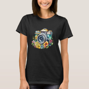  Camera in Bloemen Waterverf T-shirt