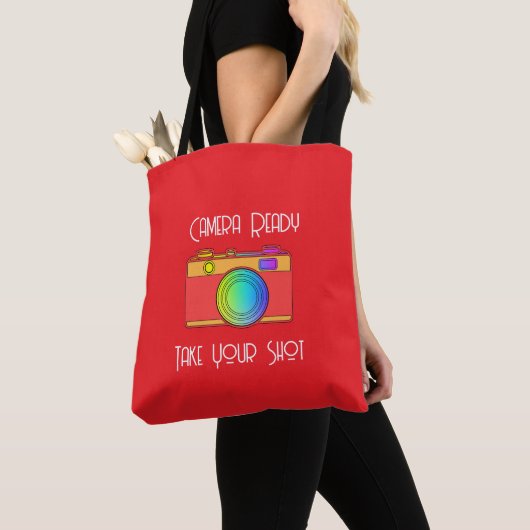 Camera klaar Neem je foto rood Tote Bag (Dichtbij)
