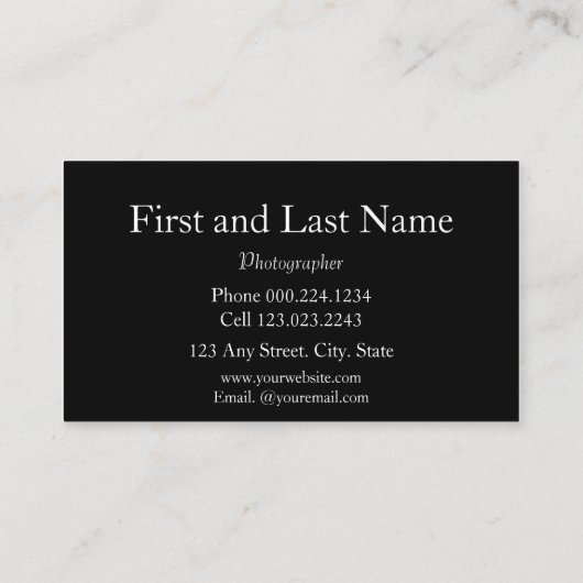 Camera Lens fotografie Visitekaartje (Achterkant)