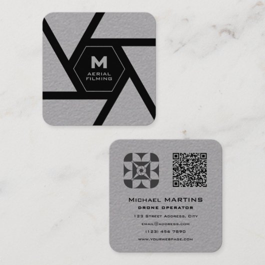 Camera lens gray drone vierkante visitekaartje (Voorkant / Achterkant)