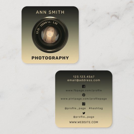 Camera lens lijst vierkante visitekaartje (Voorkant / Achterkant)