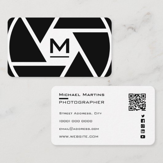 Camera lens monogram fotograaf Visitekaartje (Voorkant / Achterkant)