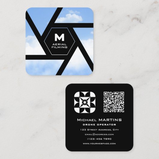 Camera lens sky drone vierkante visitekaartje (Voorkant / Achterkant)