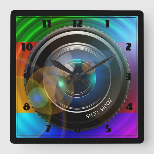 Camera Lens Vierkante Klok (Voorkant)