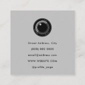 Camera lens zwart en grijs vierkant visitekaartje (Achterkant)