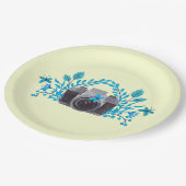 Camera met Azure Blue Leaves en Butterflies Papieren Bordje (Gekanteld)