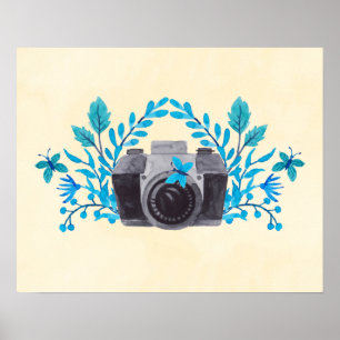 Camera met Azure Blue Leaves en Butterflies Poster