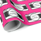 Camera met Birthday-tekst op roze Cadeaupapier (Rol Hoek)