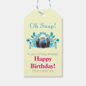 Camera met blauwe bladeren en vlinders van zaterda cadeaulabel (Voorkant)