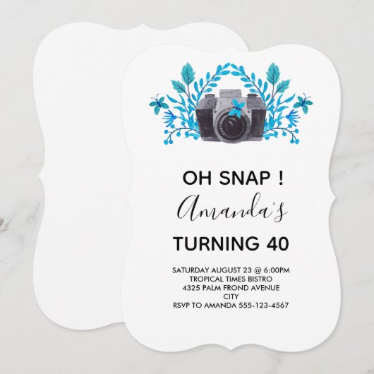 Camera met blauwe bladeren en vlinders van zaterda kaart (Voorkant / Achterkant)