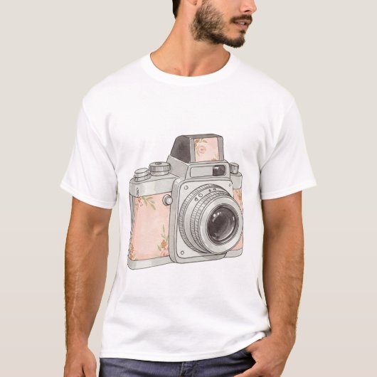 camera met bloem t-shirt (Voorkant)