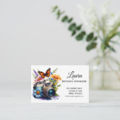 Camera met bloemen en vlinderfotograaf visitekaartje (Staand voorkant)