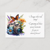 Camera met bloemen en vlinderfotograaf visitekaartje (Achterkant)
