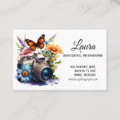 Camera met bloemen en vlinderfotograaf visitekaartje (Voorkant)