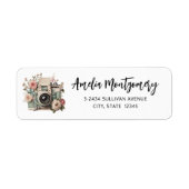 Camera met bloemen Retro Pastel Afbeelding - Adres Etiket (Voorkant)
