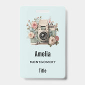Camera met bloemen Retro Pastel Afbeelding Badge (Achterkant)