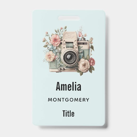 Camera met bloemen Retro Pastel Afbeelding Badge (Voorzijde)