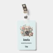 Camera met bloemen Retro Pastel Afbeelding Badge (Achterkant met clip)