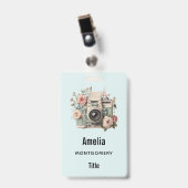 Camera met bloemen Retro Pastel Afbeelding Badge (Voorzijde met clip)