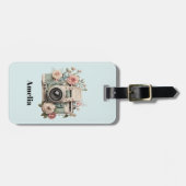 Camera met bloemen Retro Pastel Afbeelding Bagagelabel (Voorkant horizontaal)