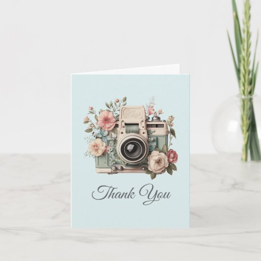 Camera met bloemen Retro Pastel Afbeelding Bedankkaart (Voorkant)