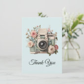 Camera met bloemen Retro Pastel Afbeelding Bedankkaart (Staand voorkant)