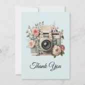 Camera met bloemen Retro Pastel Afbeelding Bedankkaart (Voorkant)