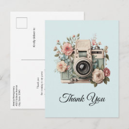 Camera met bloemen Retro Pastel Afbeelding Bedankt Briefkaart