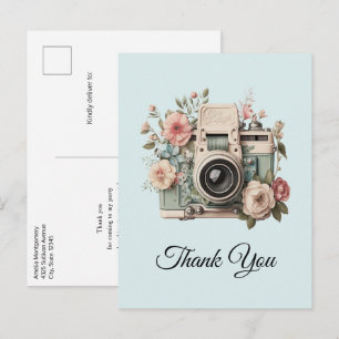 Camera met bloemen Retro Pastel Afbeelding Bedankt Briefkaart